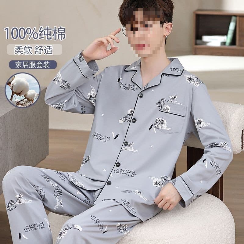 100% Cotton Pajamas for Men Long Sleeve Summer Short Sleeve Men's Cotton Comfortable Spring Autumn Winter Home Wear