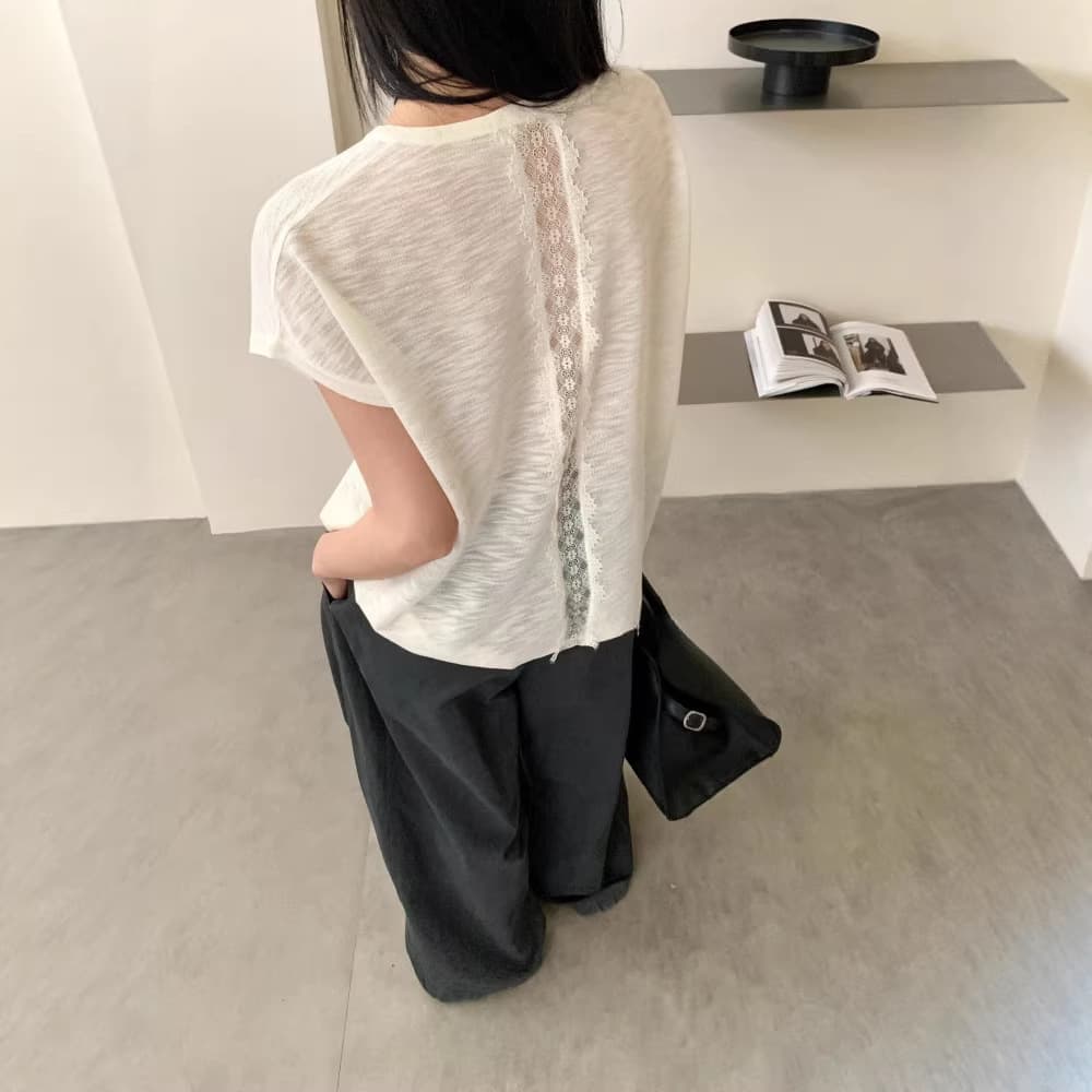 Back Hollow Lace Short Sleeve T-Shirt for Women, Summer Thin Style with Unique Design, Perfect for Summer OOTD Outfits