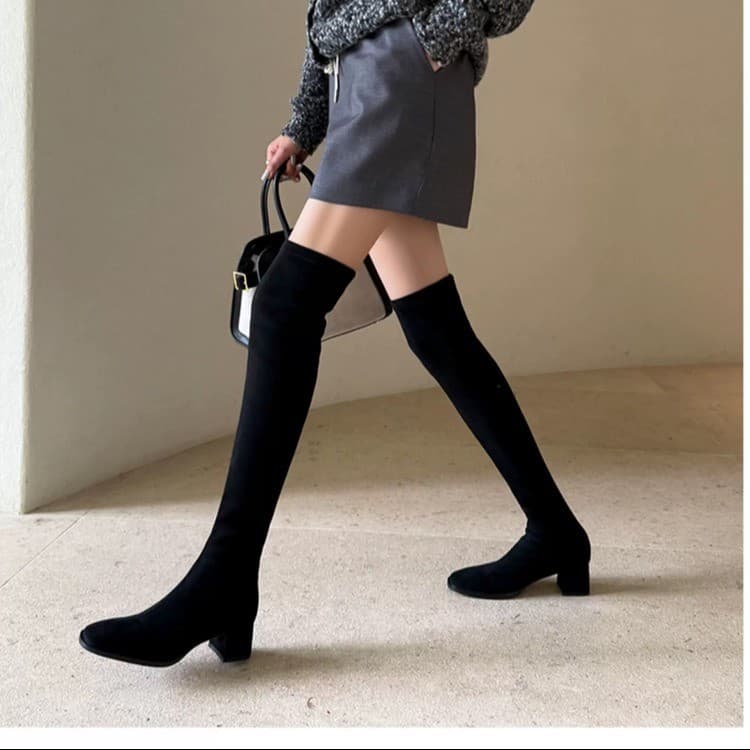 2026 Summer New Stretch Over-the-Knee Boots Chunky Heel Long Boots Fashionable Pointed Toe High Heel Tall Boots Slim Boots for Women