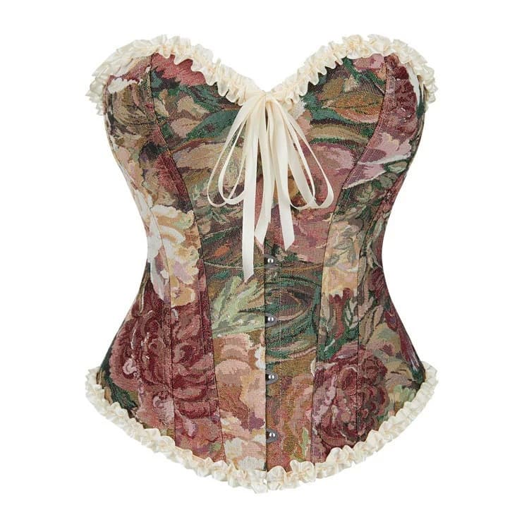 French Fishbone Waist Corset Lace Print Bustier Top Women's Fishbone Shapewear Outerwear
