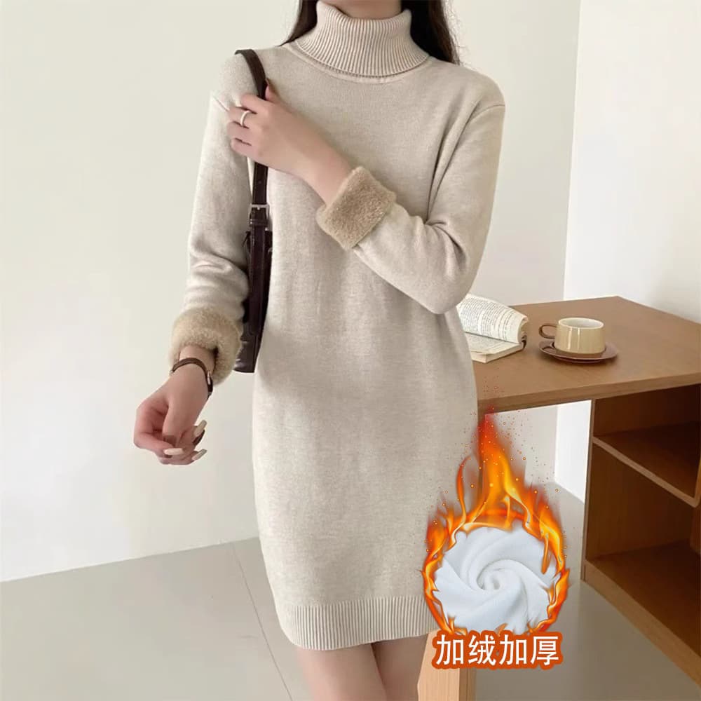 Thick velvet all-in-one autumn and winter warm base sweater sweater women's turtleneck long-sleeved mid-length dress