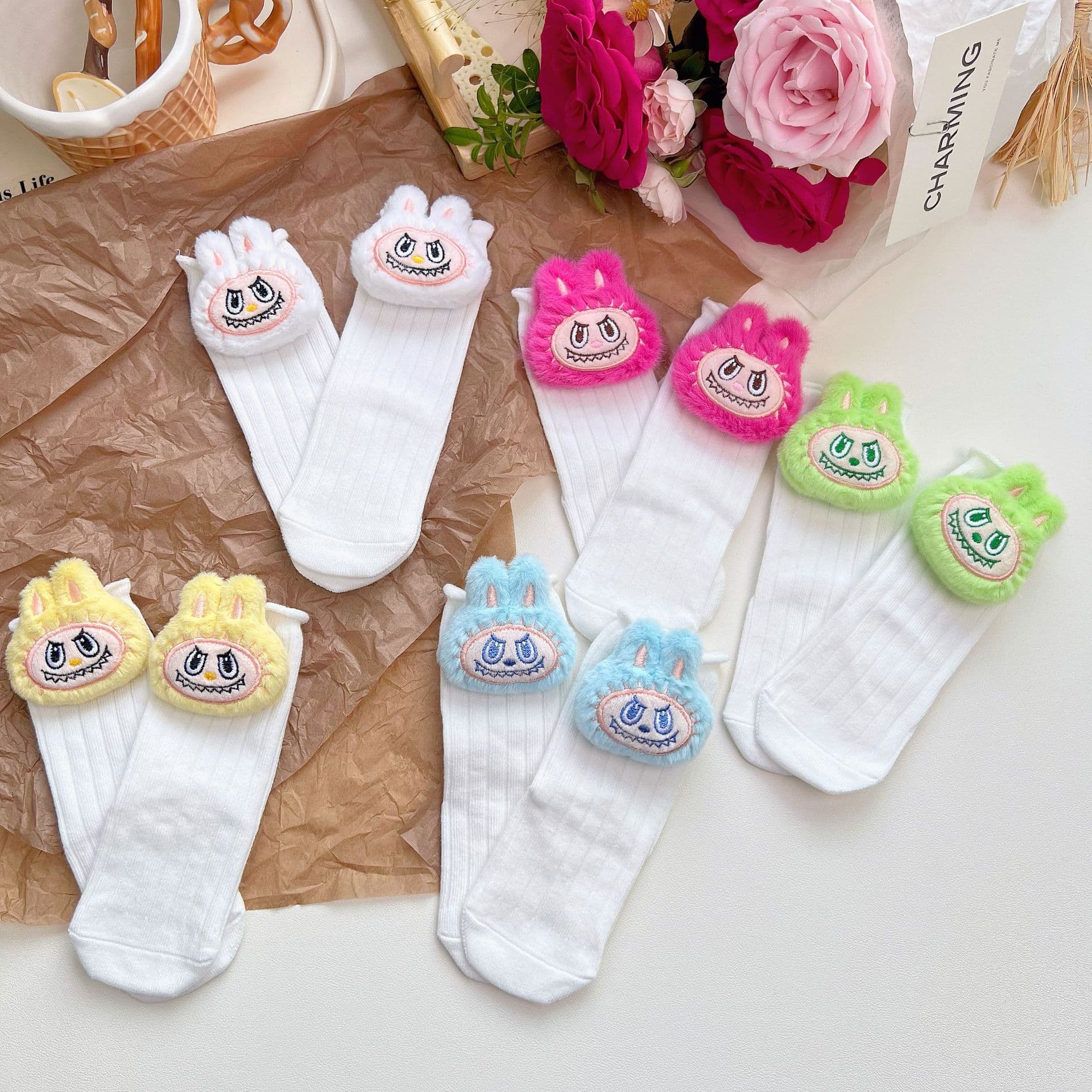 New Stereo Cartoon Doll Socks, Rolled Edge Elastic Cotton Socks, Over-The-Knee Cotton Socks, Baby Socks, Calf Socks, Children's Socks Wholesale