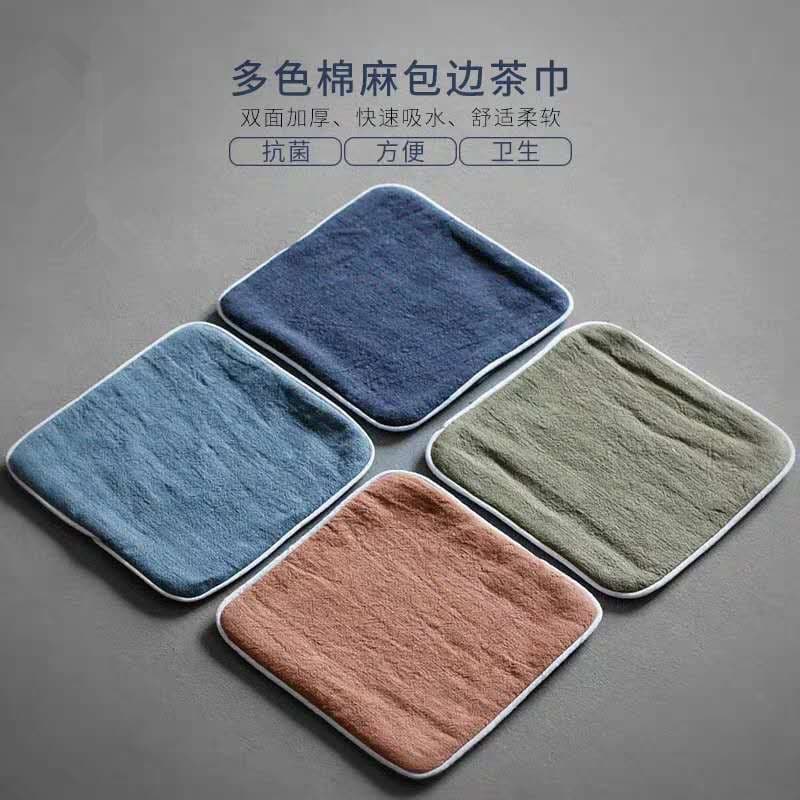 Linen Tea Towel and Pot Mat with Zen Hand-Painted Design, Absorbent Thick Dry Brewing Mat for Gongfu Tea Sets