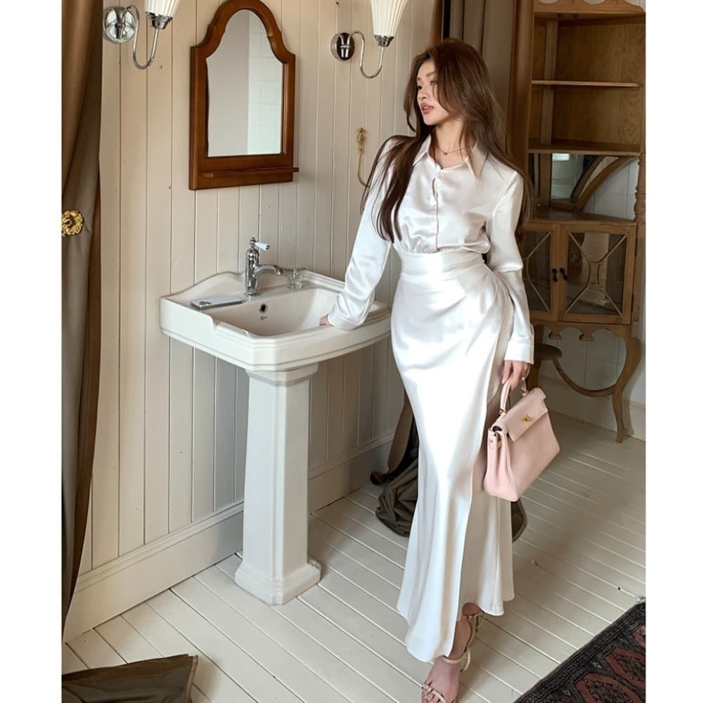 Autumn new style spliced pleated waist design, thin and elegant fishtail skirt for women, hip-hugging skirt