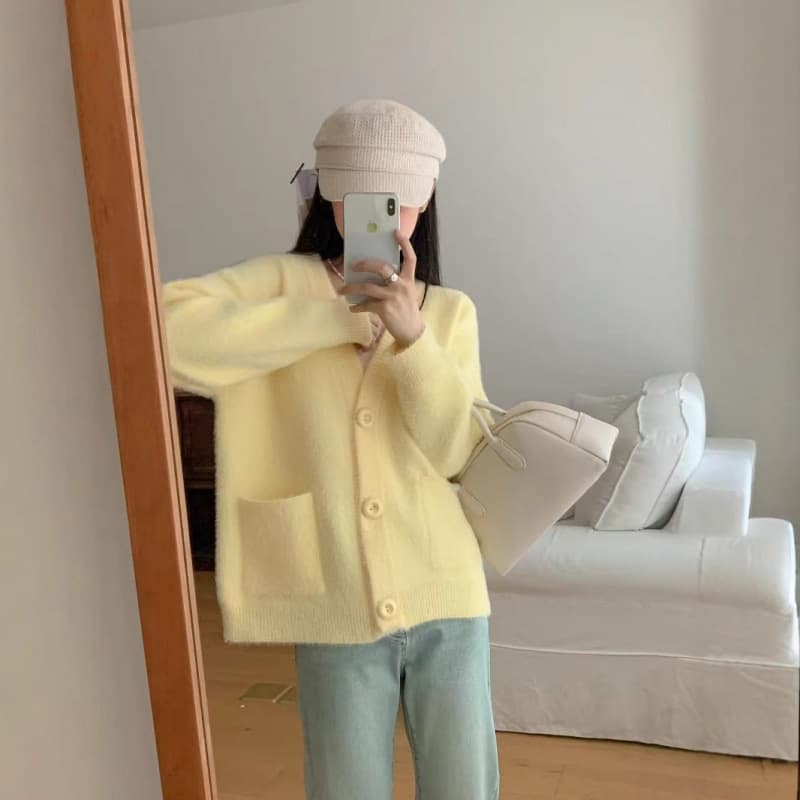 KANING Fuzzy Faux Mink Knit Cardigan for Women 2026 Fall New Soft Cozy Lazy Style Sweater Coat