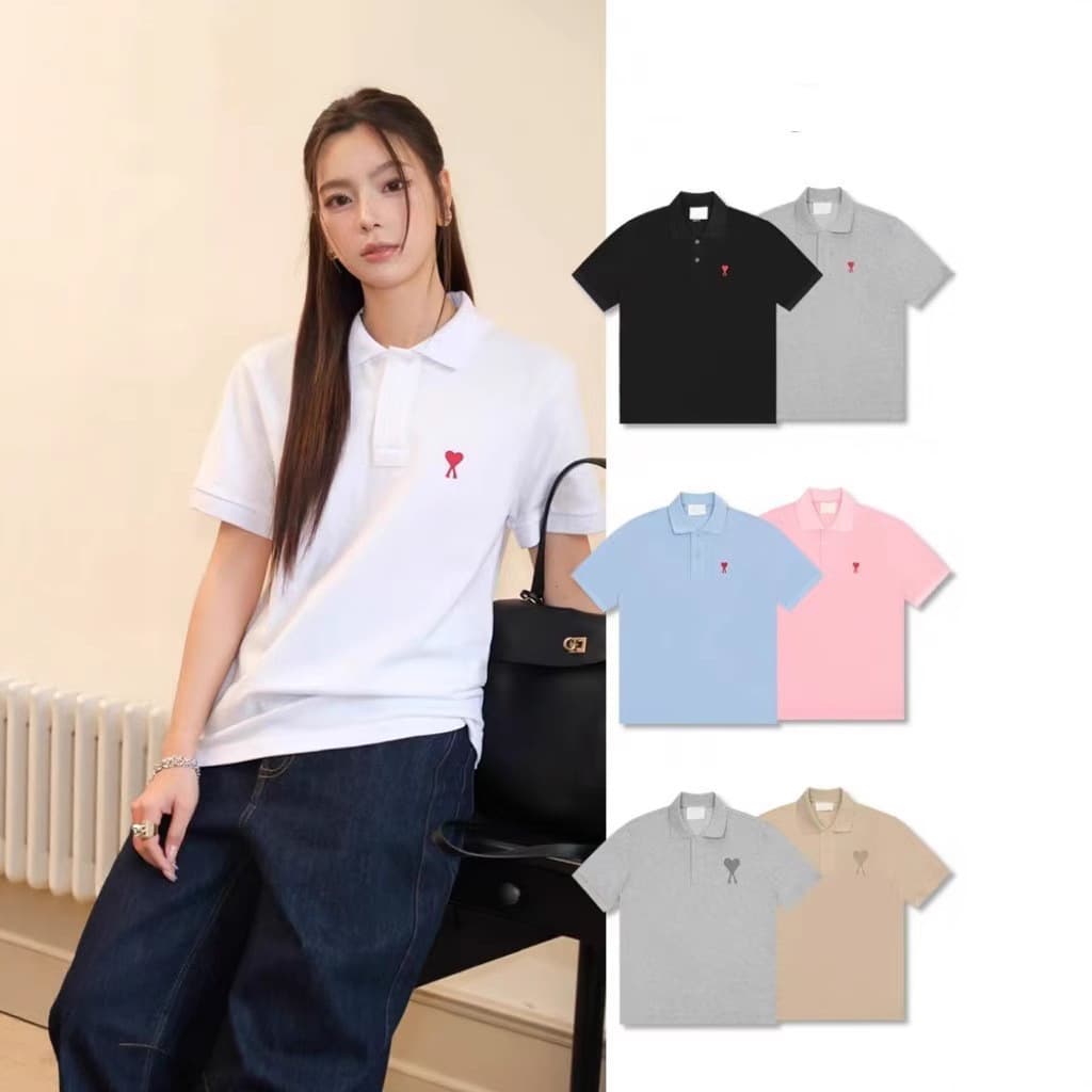 Unisex Polo Shirt with Heart Print, Cotton Short Sleeve Casual Loose Top, Other Polo Shirts for Women