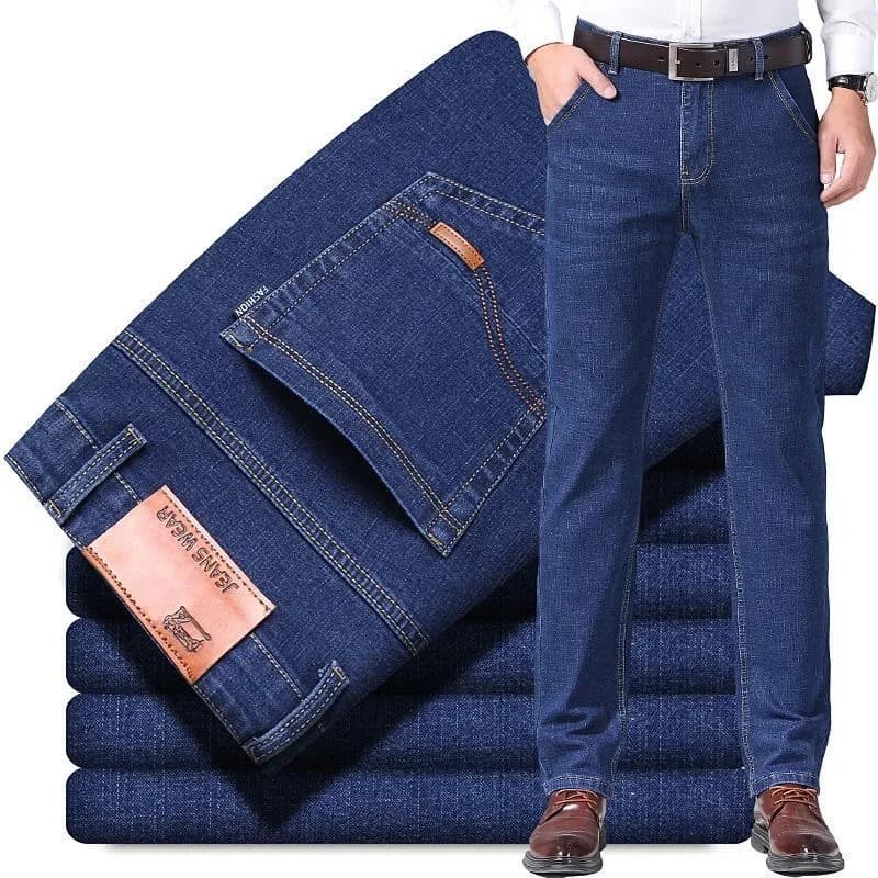 Summer men's Jinniucang jeans men's high waist thigh elastic foreign trade men's jeans business middle-aged work clothes