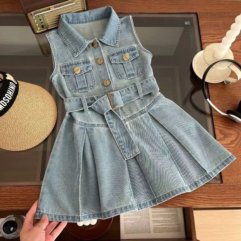 Girls' Summer Dress New Style Korean Version Sleeveless Vest Princess Baby Fashionable Denim Skirt