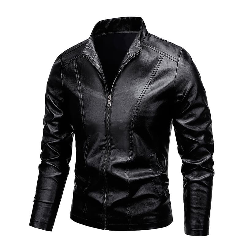 High-end Faux Leather Jacket for Men Autumn Winter Slim Fit Stand Collar Leather Coat Casual Thickened Loose Biker Jacket