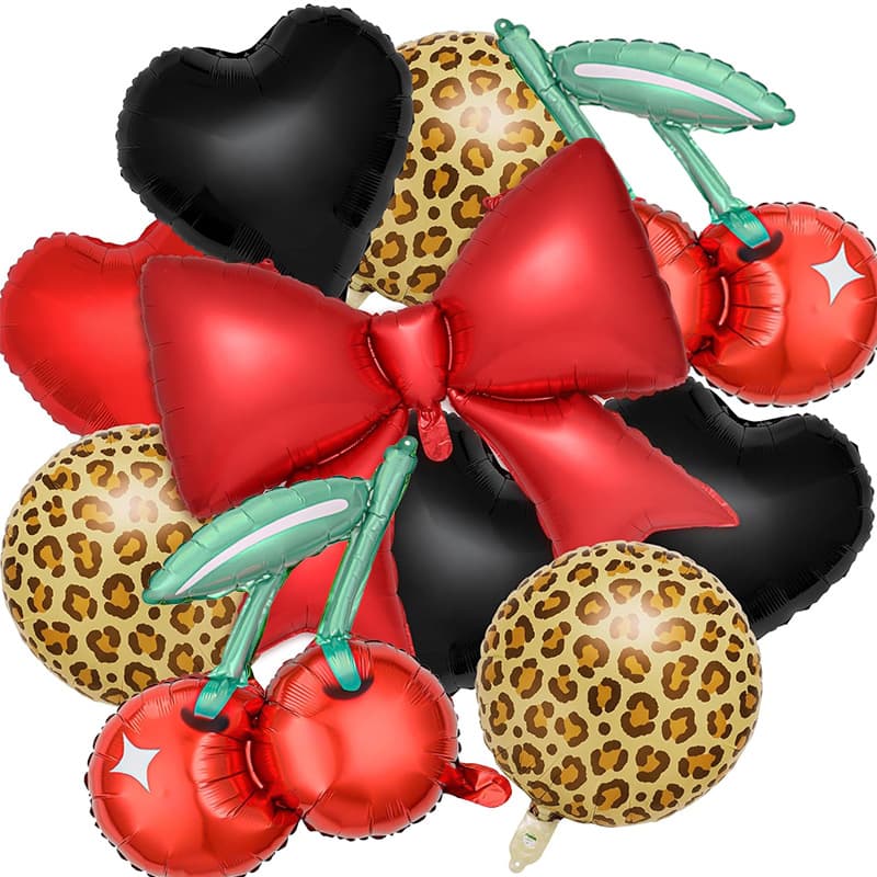 Cherry Leopard Print Theme Balloon Set Red Lips Cherry Foil Balloons 32-Inch Number Balloons Party Supplies