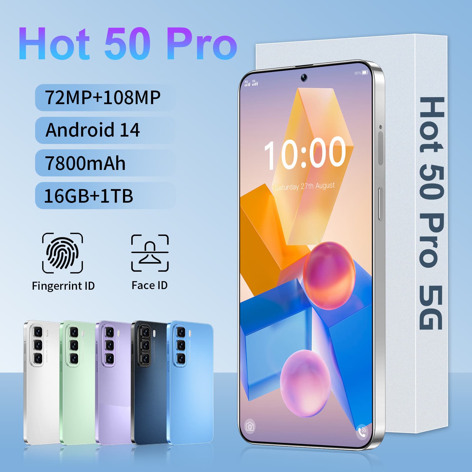 Cross-border mobile phone Hot50 Pro Android 7.3-inch medium hole screen 2+16G low-price foreign trade smart all-in-one mobile phone