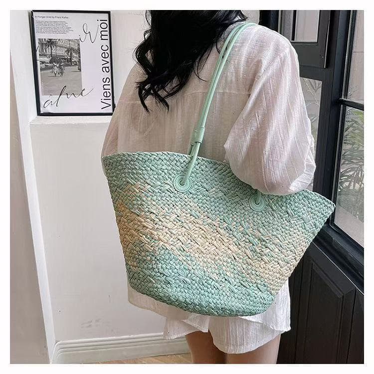 Summer Shoulder Straw Beach Bag Seaside Vacation Large Capacity Tote Handheld Shoulder Women's Bag Basket Bag