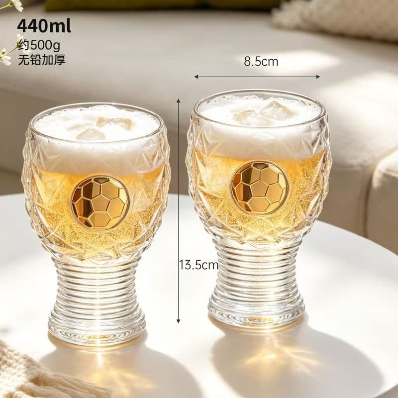High-looking football pattern glass beer mug for home creative draft beer mug World Cup football wine mug thickened bar mug