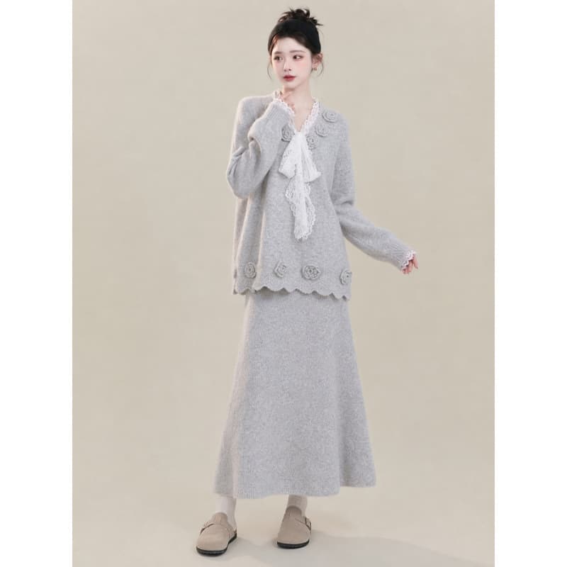 Girl's Knit Skirt Set Women Autumn Winter 2026 New Sweet Age-Reducing Design Sweater and Skirt Two-Piece Set