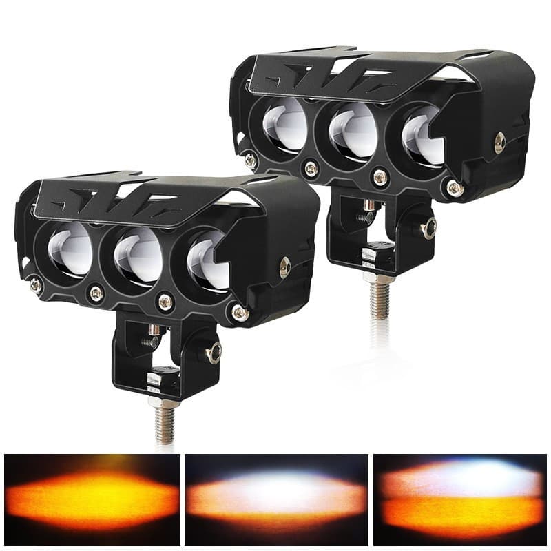 Three-Eye Motorcycle Spot Light Dual Beam, Electric Motorcycle Front Light Bulb Modified LED Car Light 10-85V