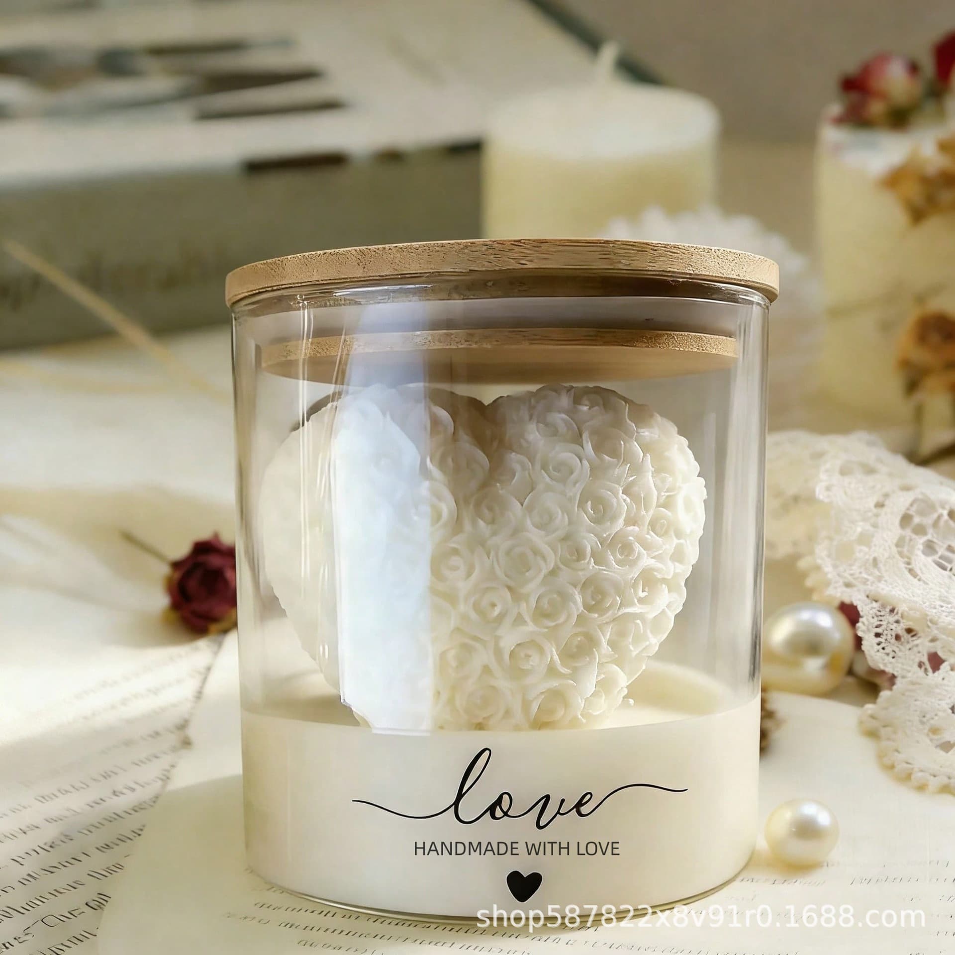 Valentine's Day Heart Rose Glass Jar Candle Premium Ambience Shaped Scented Home Decor Aromatherapy Candle