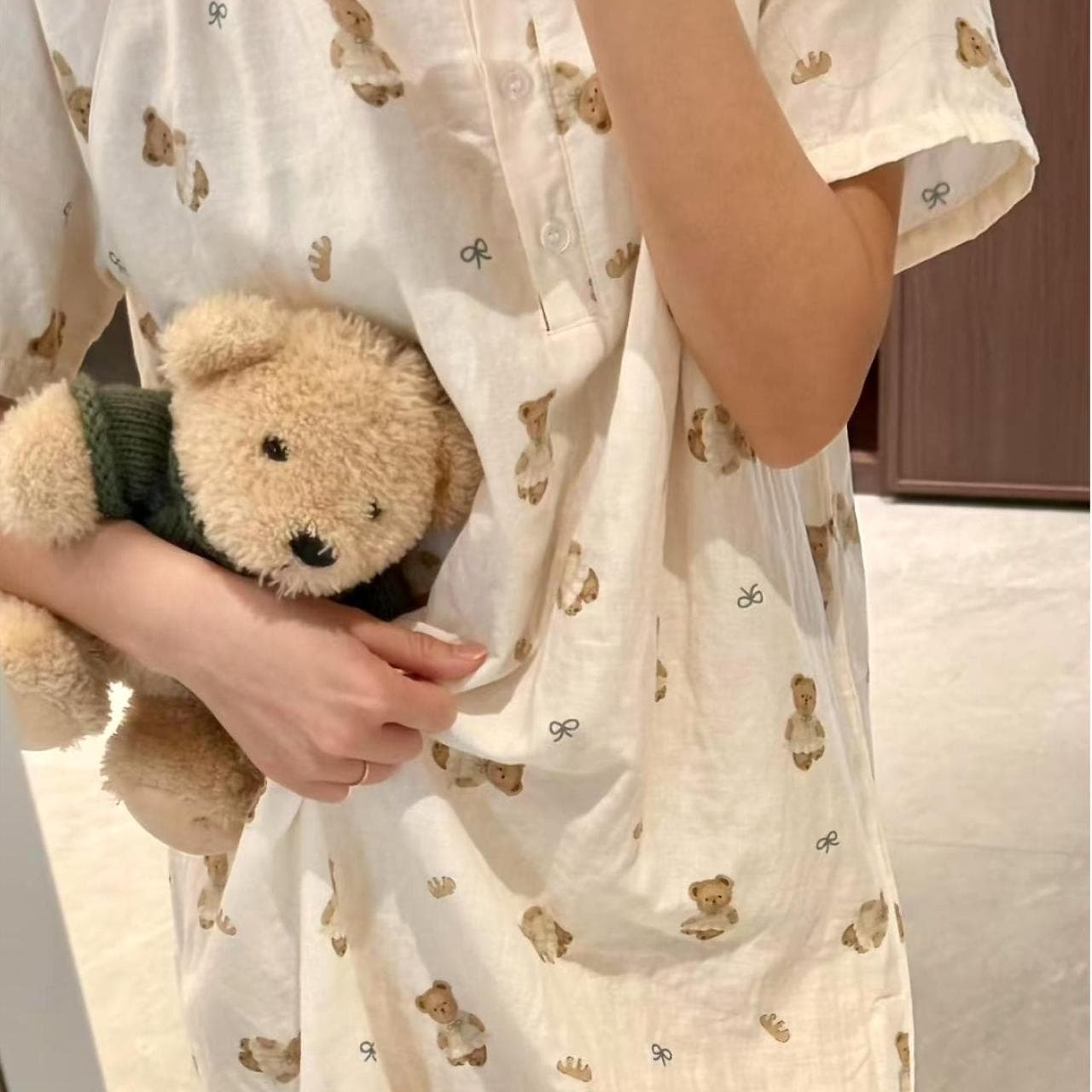 Short-Sleeved Nightgown, Class A, All-Cotton, Aerobic Double-Layer Gauze Pajamas, Postpartum Loungewear, 100% Cotton, Pure Cotton, Long-Sleeved Camisole Nightgown