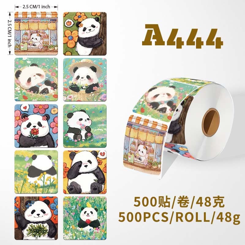 Roll of 25mm Square Cartoon Panda Sealing Stickers, Self-Adhesive Paper, Gift Item