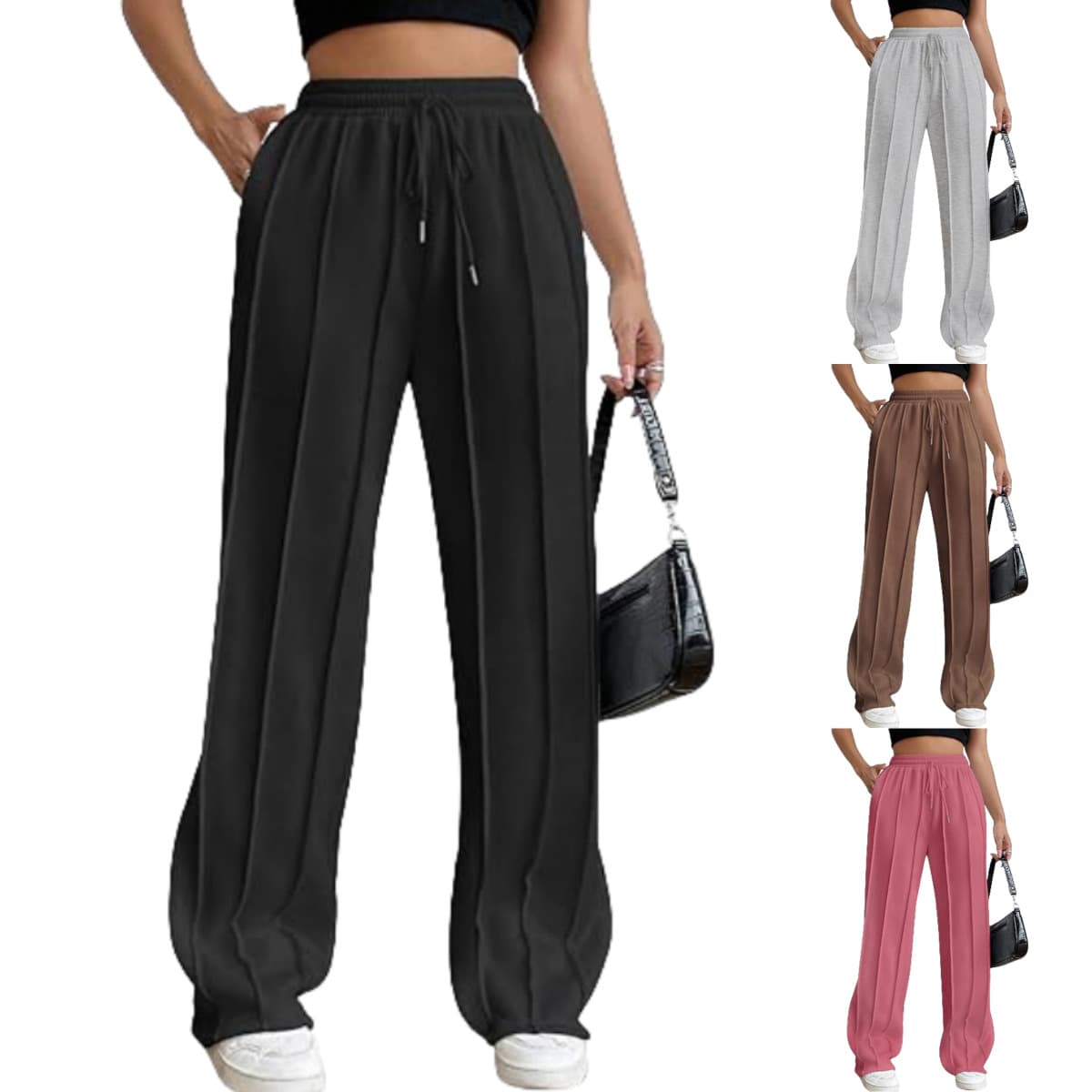 Cross-border Amazon autumn European beauty style wide-leg elastic drawstring high-waist sports pants loose casual versatile wide-leg pants