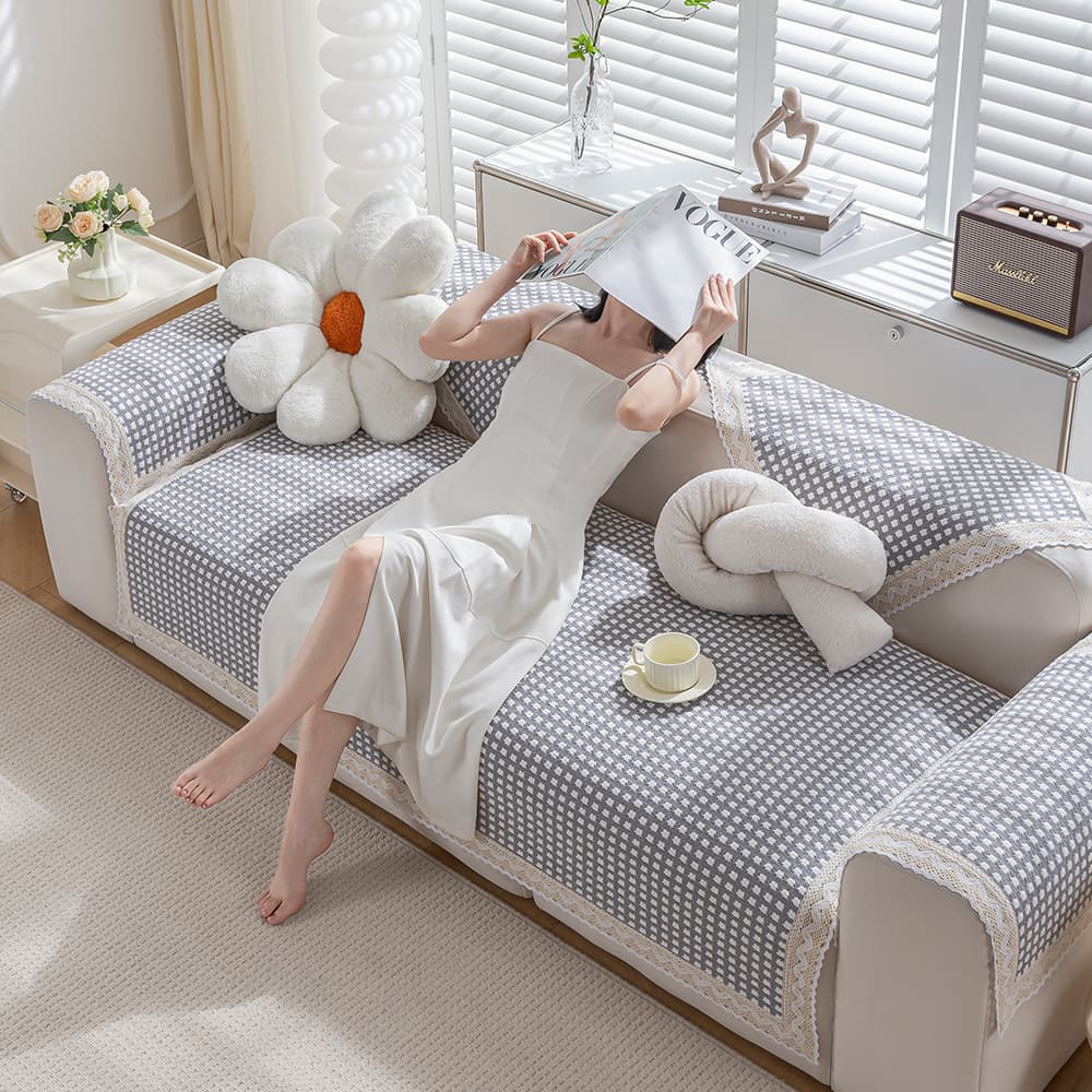 Universal Four Seasons Anti-Slip Cotton Linen Sofa Cover Cat Scratch Proof Sofa Pad Modern Minimalist Style Sofa Dust Cover