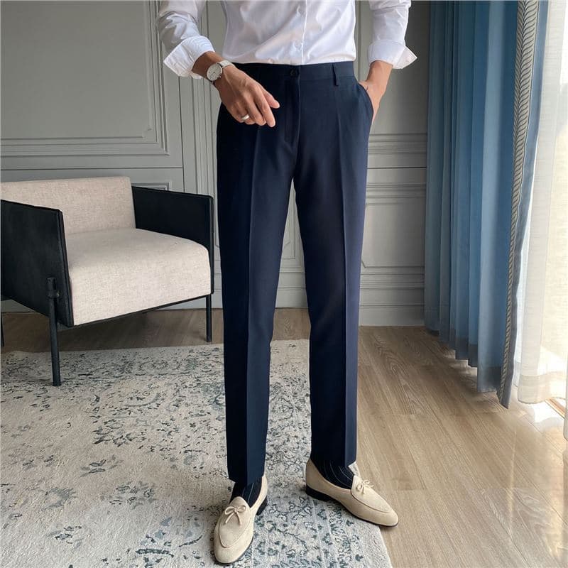 Men's Casual Suit Trousers Korean Style Trendy Straight 9/10 Length Slim Fit Tapered Pants British Business Formal Wear