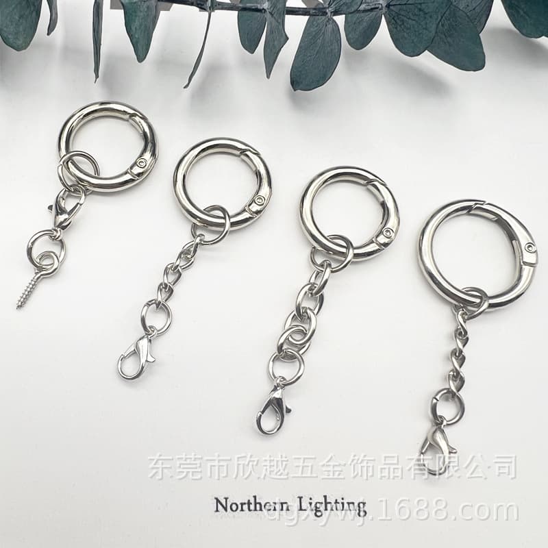 Spring Coil with Chain Anti-Loss Hanging Buckle Lobster Clasp Tag Doll Spring Coil Hanging Four-Section Chain Lobster Clasp Three-Piece Set