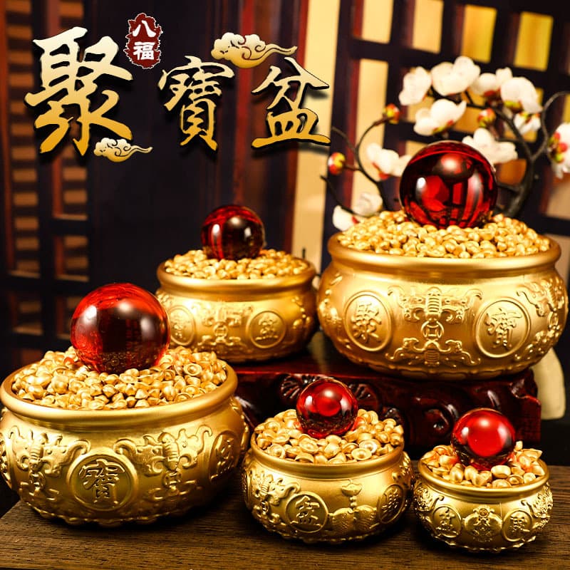 Live Stream Hit: Eight Blessings Treasure Basin Pure Brass Ornament with Double Fish Design, Filled with Gold Ingots, Brass Craft Decor