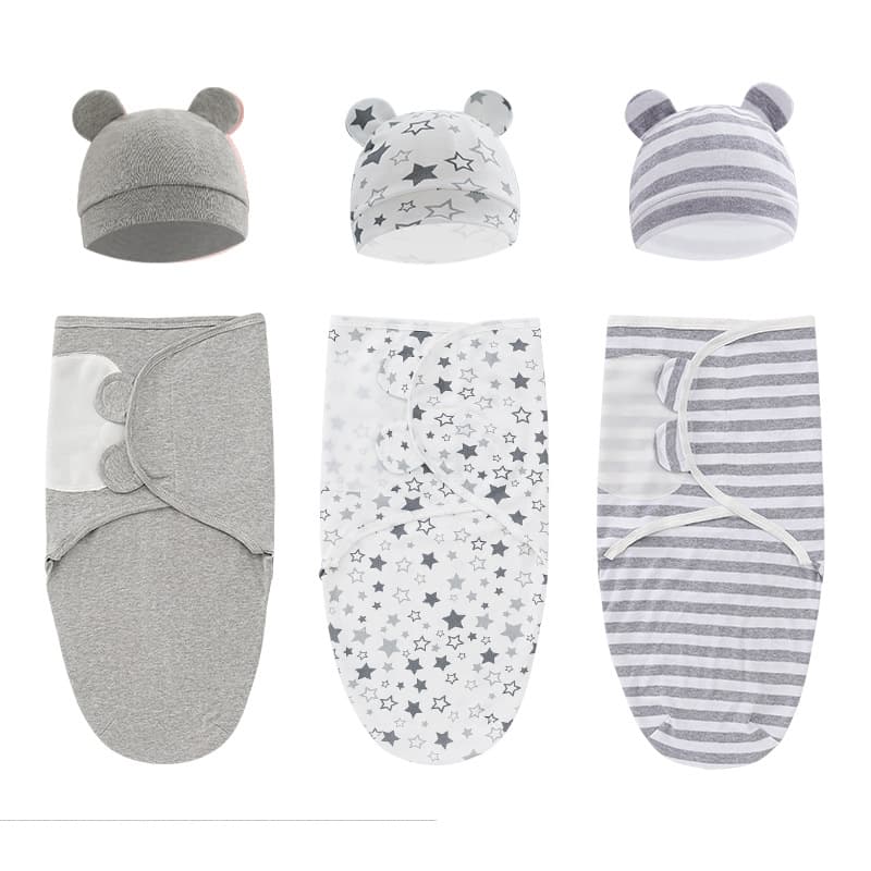 Newborn Swaddle Wrap Baby Sleeping Bag with Hat, Anti-Kick Blanket for Hospital Delivery