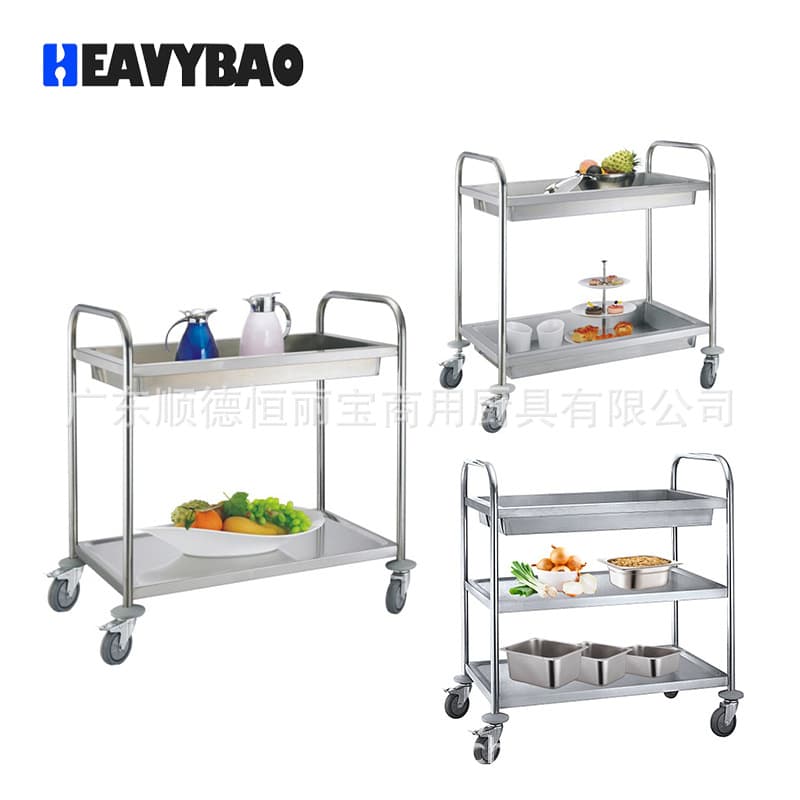 Henglibao Stainless Steel 2-Layer & 3-Layer Collection Cart with Flat Shelf Round Tube Hand Truck, Multiple Sizes Factory Direct