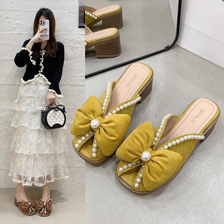 Cross-border Large Size Women's Sandals 2026 Summer Korean Style Beautiful Bowknot Outdoor Gentle Fashion Mid-heel Sandals