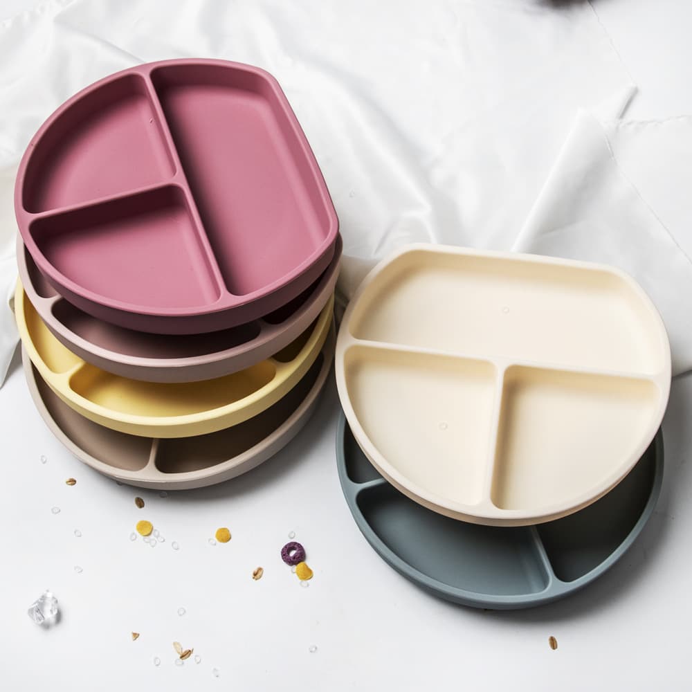 Baby Silicone Suction Plate with Divided Sections, Training Plate for Learning to Eat, Thickened Quality Feeding Bowl