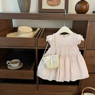 [Tian Xiaosi] Children's Clothing Girls 2026 Summer Flutter Sleeve Butterfly Sweet Princess Dress Baby Girl Vest Dress
