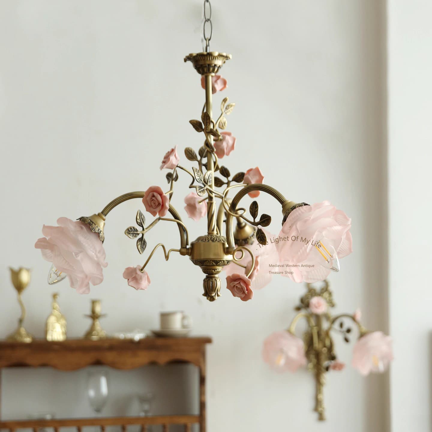 French all-copper chandelier American retro living room bedroom rose flower romantic pastoral medieval restaurant chandelier