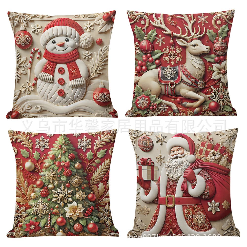 Cross-border pillowcases, Christmas print pillowcases, retro and exquisite sofa decoration cushion covers, pillowcases without filling.