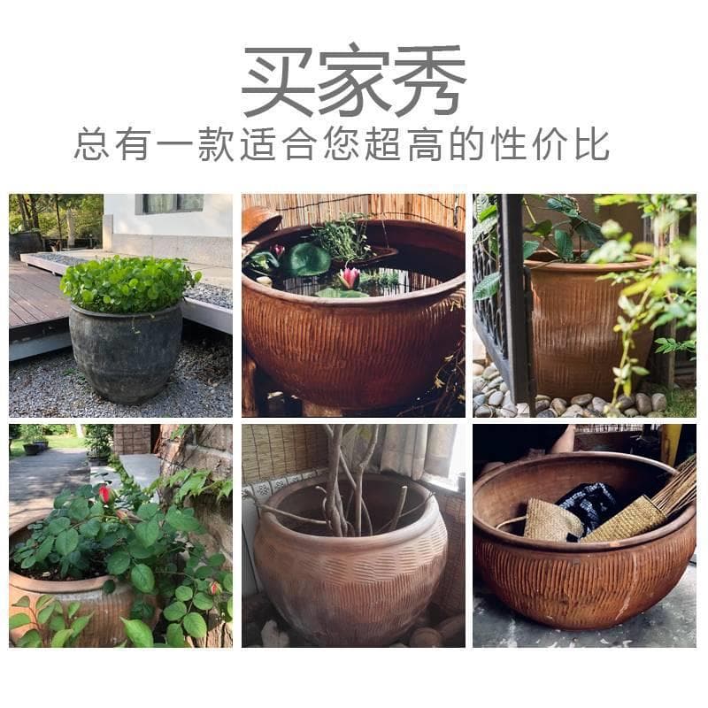 Folk Pottery Succulent Planter, Rustic Vintage Ceramic Pot, Large Antique-Style Clay Pot, Distressed Old Flower Pot