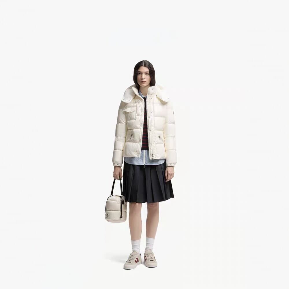 White short hooded down jacket for women, winter warm waistband jacket, white duck down jacket, commuter fashion