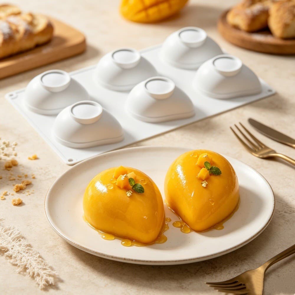 6-Cavity Mango Silicone Cake Mold, Fruit-Shaped Cheese Pudding Mousse Silicone Mold, DIY Baking Tool