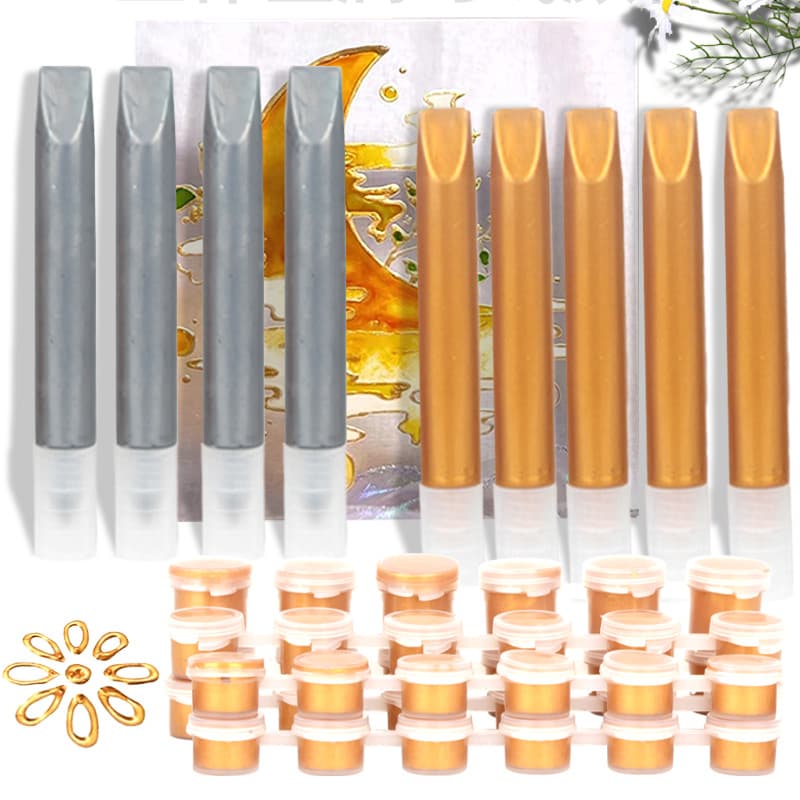 Cross-border 10ml Gold and Silver 3D Outlining Pen, Easy-to-Squeeze Metal Glass 3D Outline Art Paint, Hand-painted Paint Strip