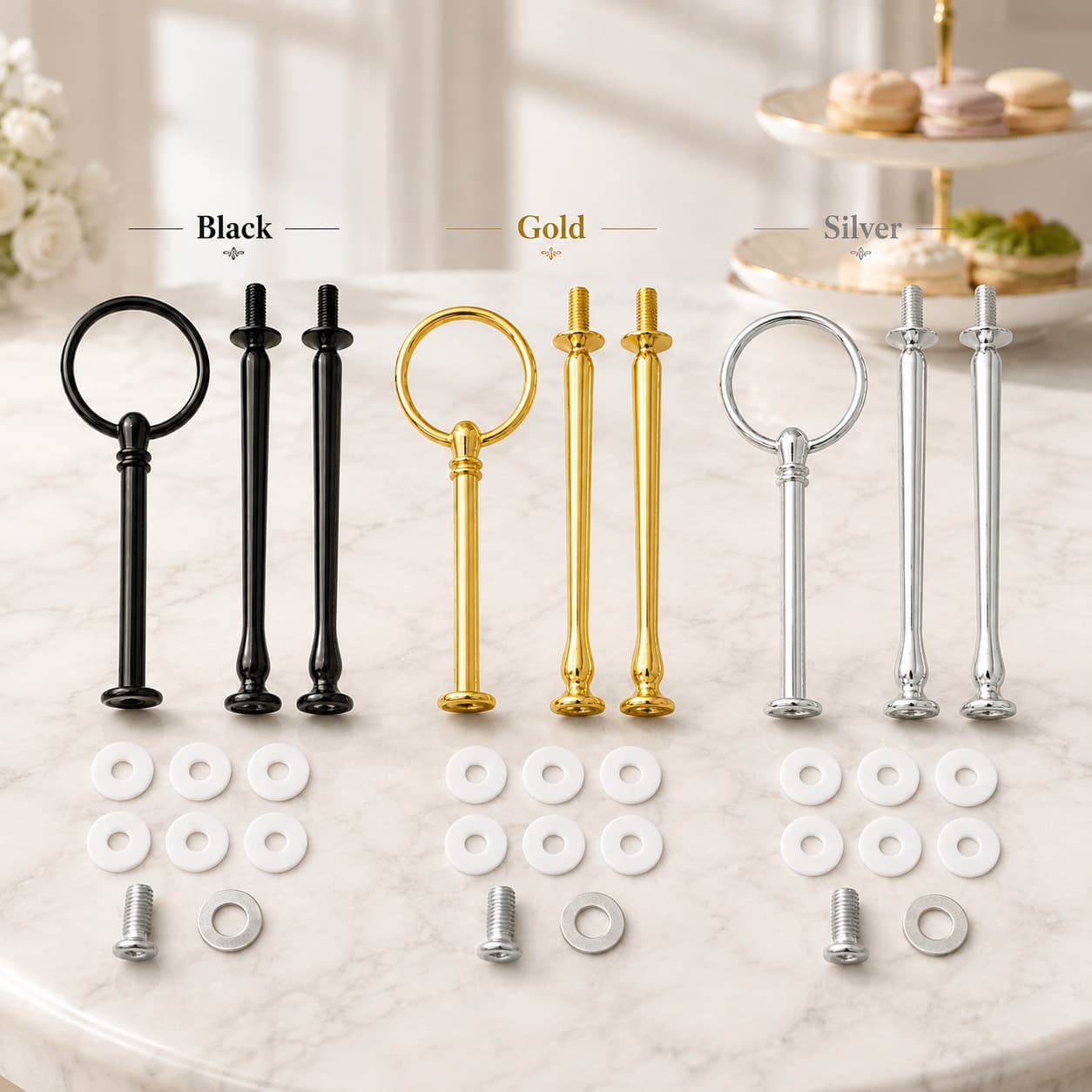Light luxury round ring plate rack zinc alloy double-layer multi-layer plate stand ceramic glass bamboo wood plate rod cake plate rack