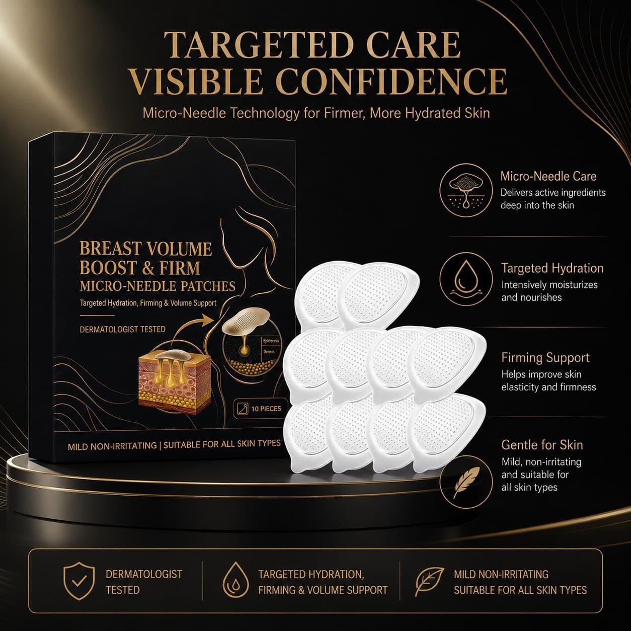Cross-border Hot-selling Dissolving Micro-needle Chest Mask Patch, Moisturizing and Firming Chest Skin, Gentle and Non-irritating, Daily Chest Muscle