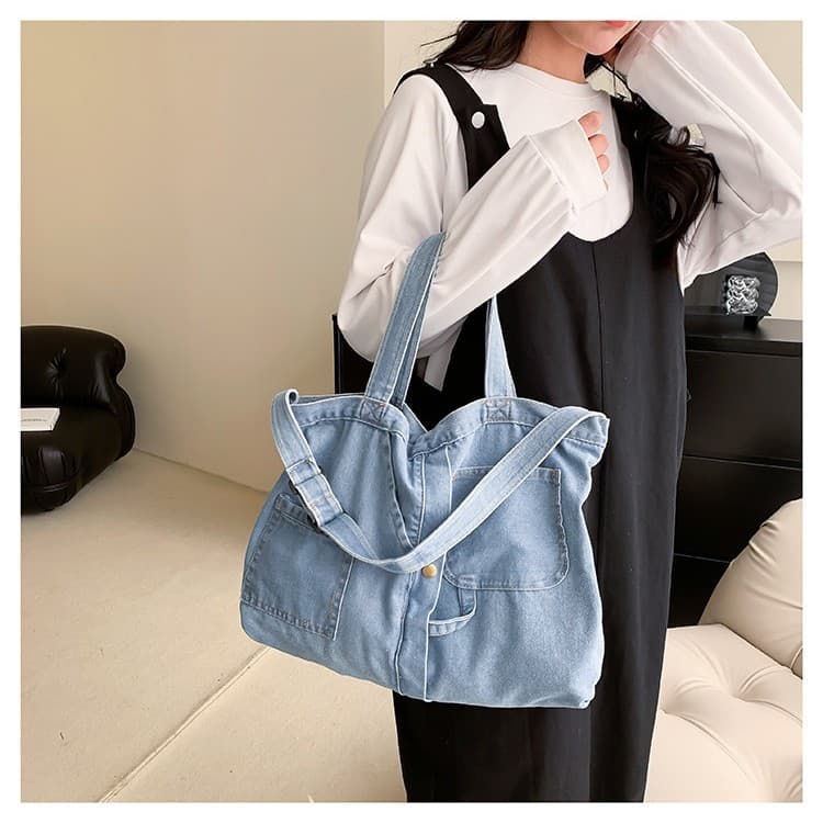 Cross-border Large Capacity Denim Bag Vintage Handbag Korean Style Casual Shoulder Bag Fashionable Versatile Tote Bag for Women