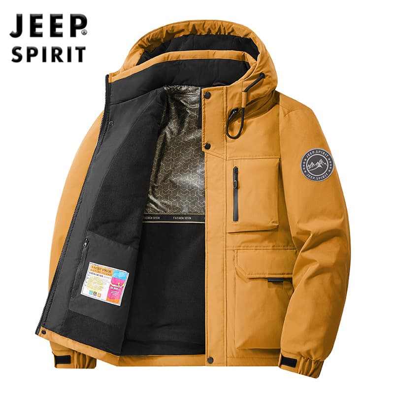 Jeep Casual 2025 Men's Jacket Cotton Padded Hooded Outdoor Workwear Plus Size Coat 99668
