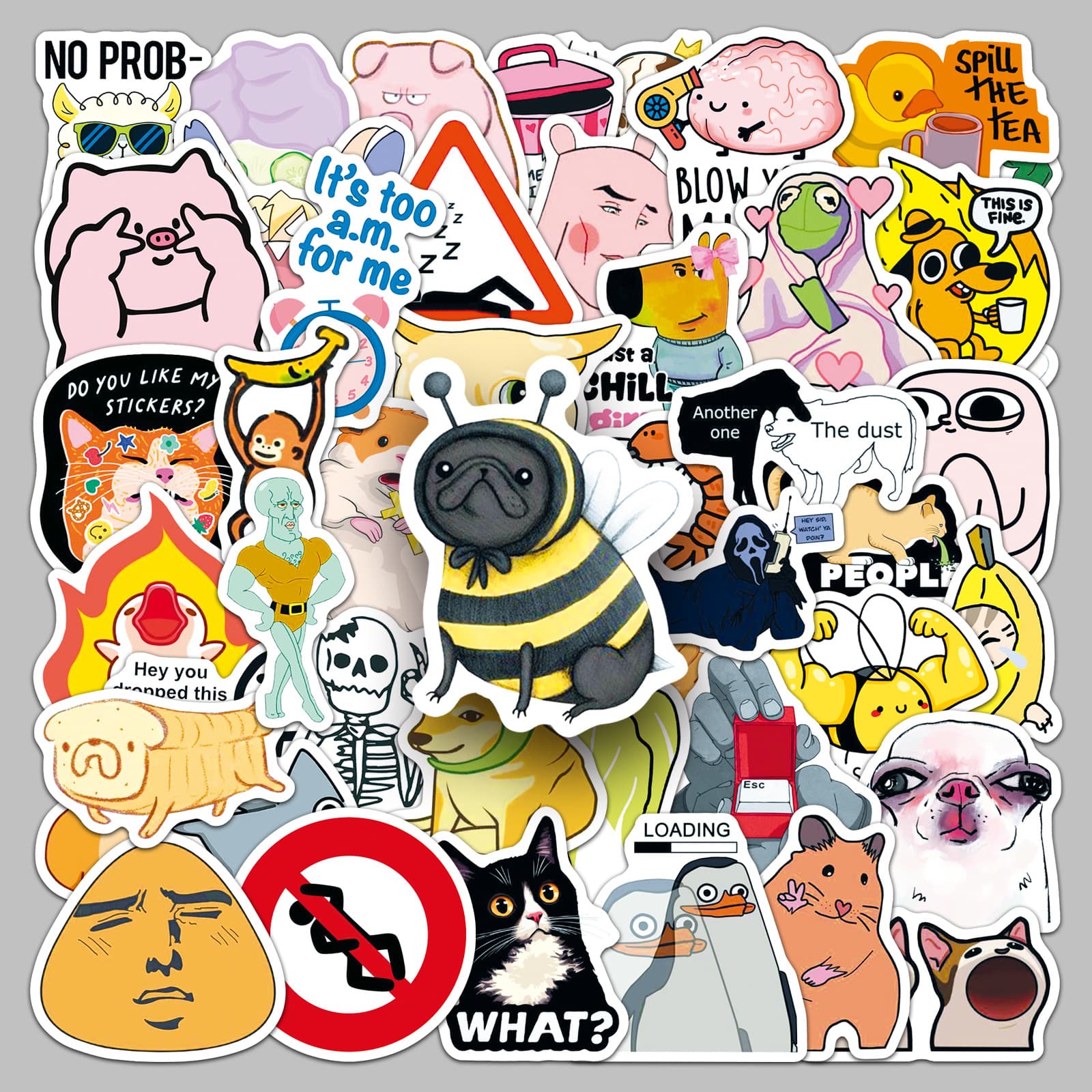 50 Pcs MEME Graffiti Cartoon Funny Expression Waterproof Stickers for Guitar Speaker Cross-border Sticker Wholesale