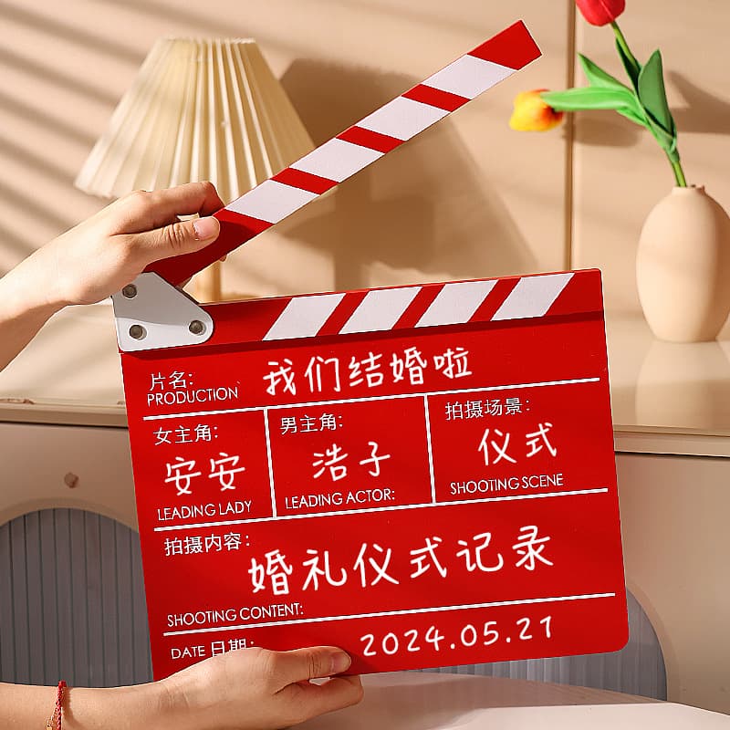 Movie Clapperboard Props for Wedding Photos, Bridal Party Staged Shots with Creative Film Set Vibe