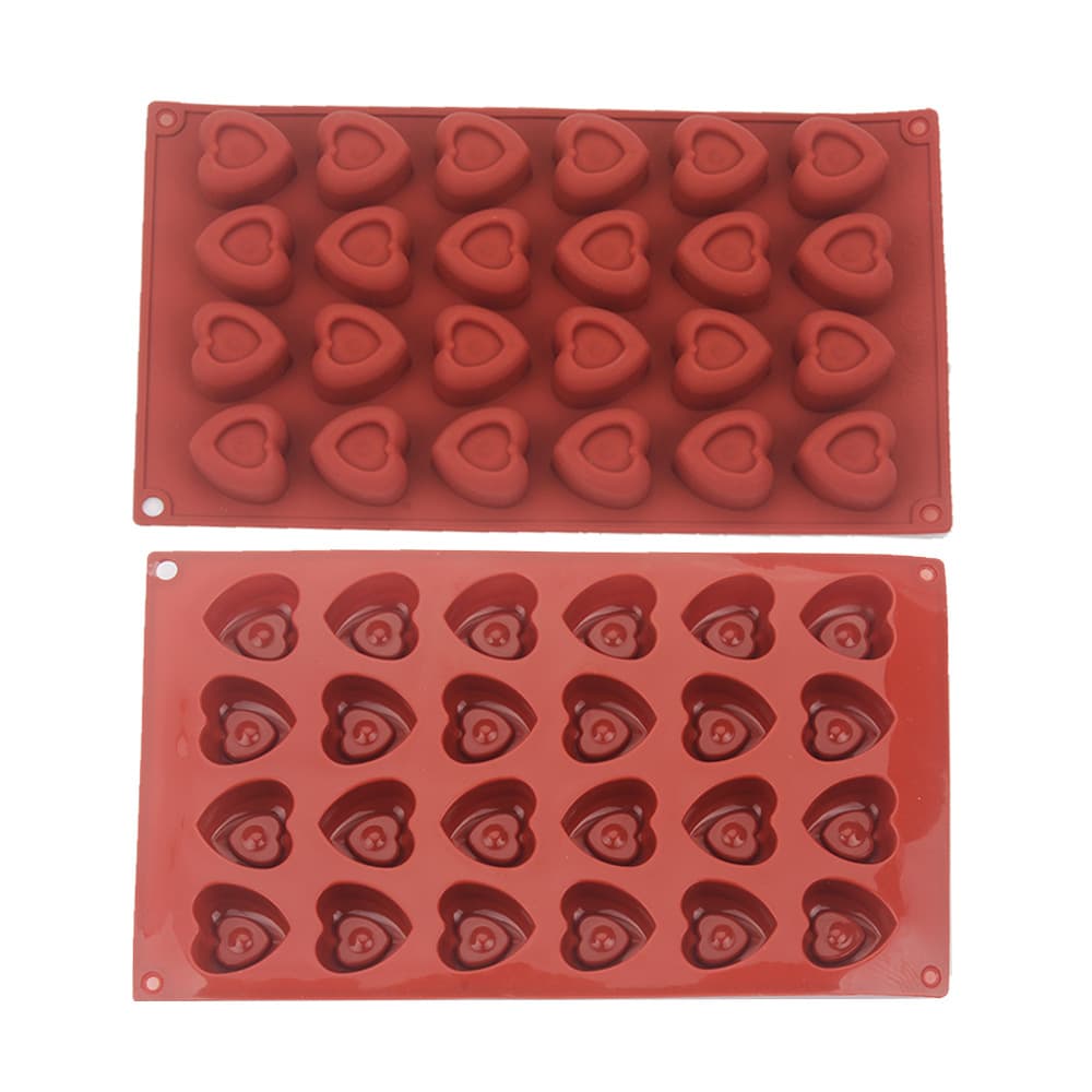 DIY Heart Soap Mold 24-Cavity Double Layer Heart Silicone Chocolate Cake Mold Jelly Ice Tray Mooncake Mold
