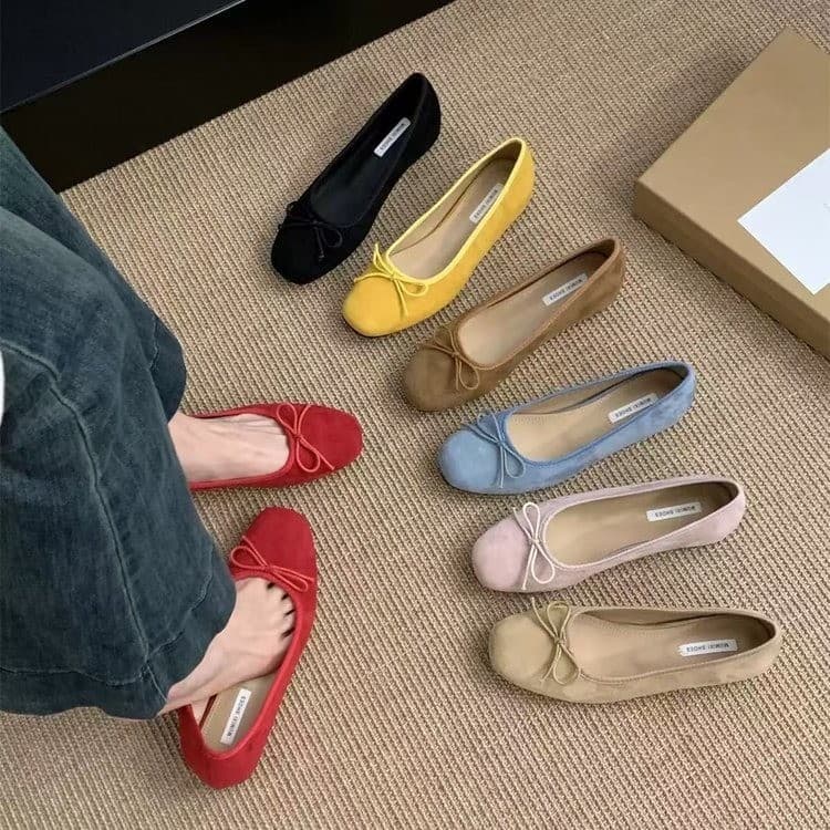 2025 Spring New French Style Round Toe Slip-On Flats with Hidden Height Increase, Red, Fairy Style