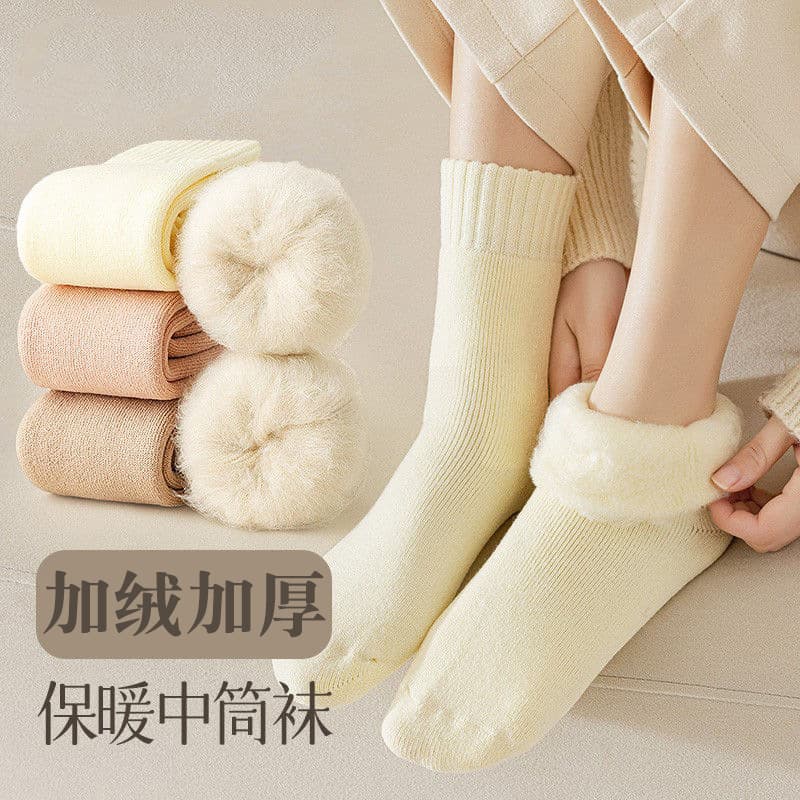 Cashmere socks women's autumn and winter style mid-calf socks fleece-lined thickened fluffy long maternity socks floor sleep ultra-thick long socks