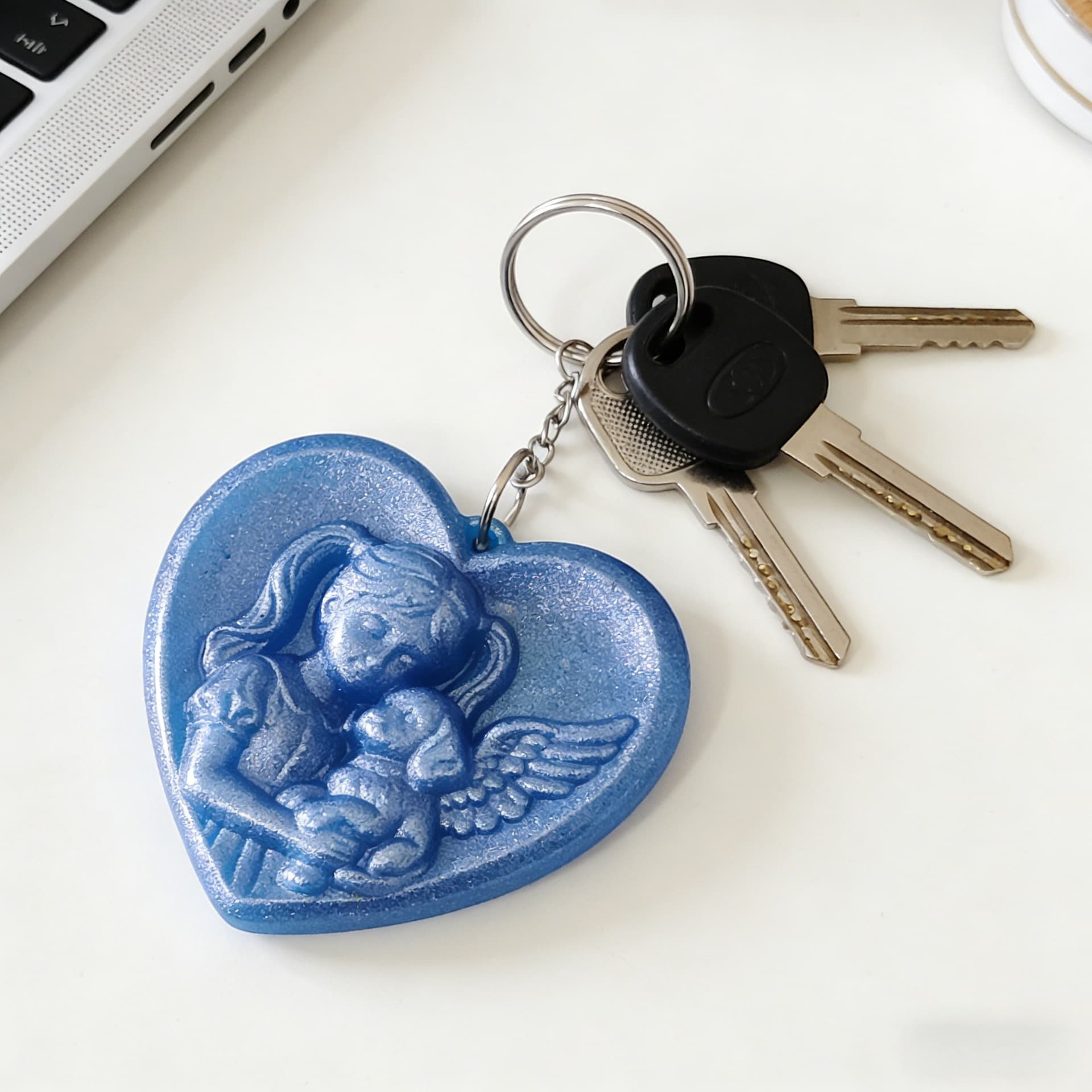 S2714 Semi-dimensional Little Girl and Angel Dog Pendant 4 Decorative Cement Plaster Mold DIY Silicone Mold