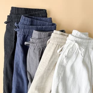 Japanese Retro Linen Pants for Men, Summer Thin Loose Straight-Leg Pants, Draped Cotton-Linen Long Pants, Casual Trousers
