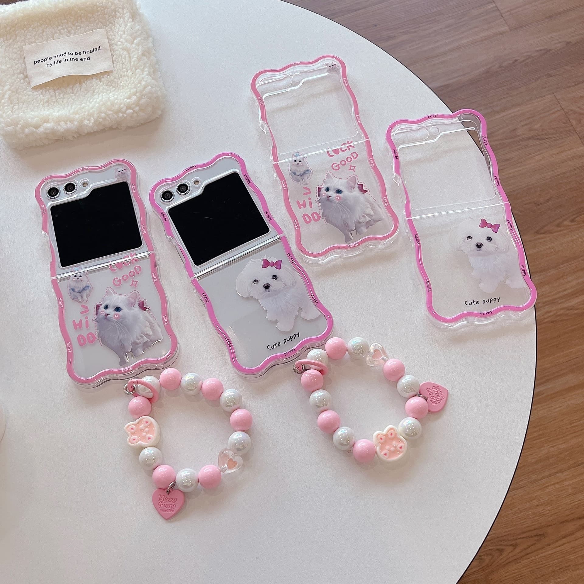 Samsung Z Flip 3/4 Wavy Pattern Ragdoll Cat Bracelet Compatible with Galaxy Z Flip 5 Foldable Transparent Phone Case